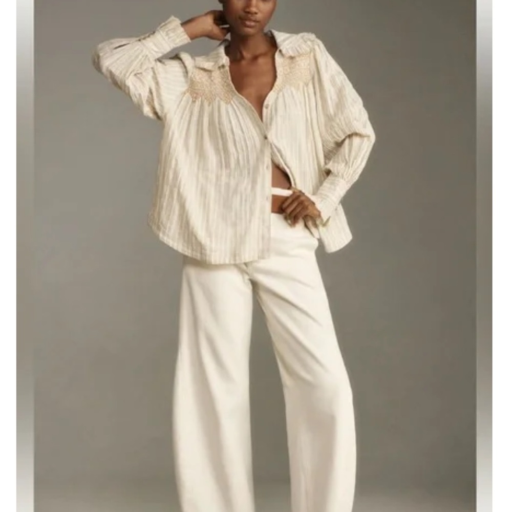 Pilcro Long-Sleeve Victorian Buttondown Blouse